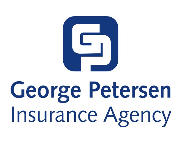 Logo for George Petersen Insurance Agency with interlocking "GP" letters in a blue square above the agency name written in blue text on a white background.